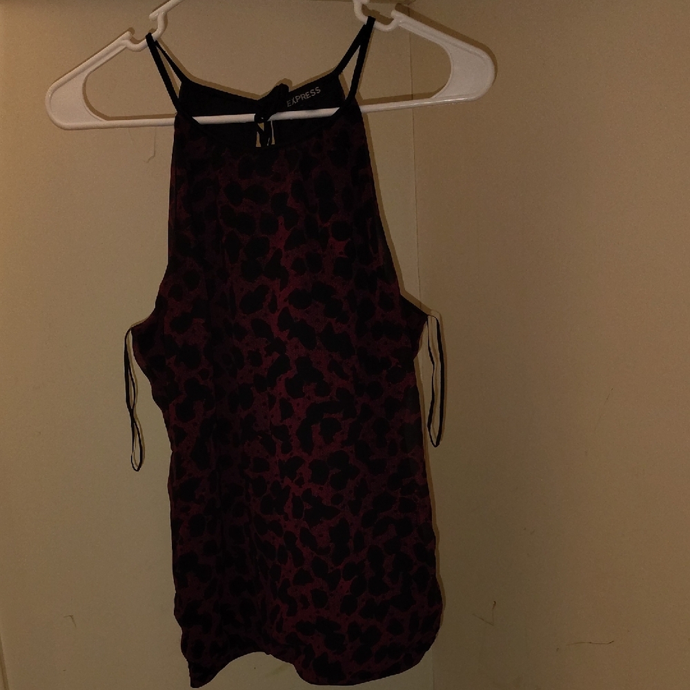 Express Women's Black and Purple Animal Print Tank Top